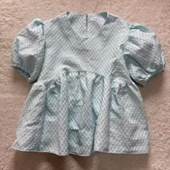 美品　make-ai フラワージャガードブラウス　パフスリーブ　ブルー