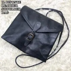 ✨極美品✨ IL BISONTE ショルダーバッグ ダブルポケット レザー 黒