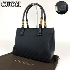 美品■グッチ ハンドバッグ バンブー GGキャンバス レザー 肩掛け可 ブラック