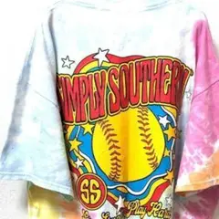 シンプリーサザン ベースボール タイダイ Tシャツ ロゴ L 総柄 古着