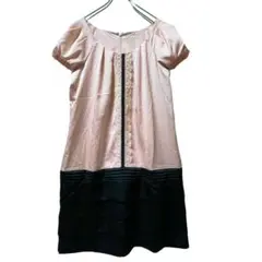 【美品】L'EST ROSE 膝上ワンピース（2）薄ピンク光沢有裏地有a2111