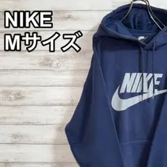 NIKE ナイキ プルオーバー パーカー プリントロゴ Mサイズ ネイビー