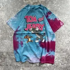 メンズ 古着 トムとジェリー タイダイ柄 Tシャツ マルチカラー L