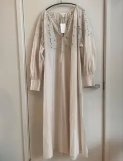 H&M カットワーク　コットン　ロングワンピース　イギリス刺繍　ベージュ　未使用