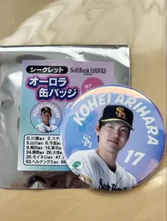 ソフトバンクホークス　17 有原選手 オーロラ缶バッジ