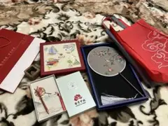 値下げ明日まで中国刺繍扇子セット 花と鳥デザイン