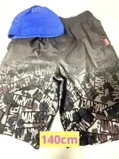 【MARVEL】 水着 140cm 青の水泳帽L未使用品おまけ付き