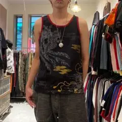 BULLET NOISE 00s y2k ラメ 孔雀 和柄プリント タンクトップ