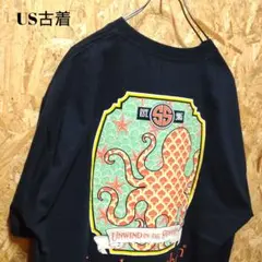 US古着 アメリカ古着 半袖Tシャツ プリントTシャツバックプリント 海 紺XL