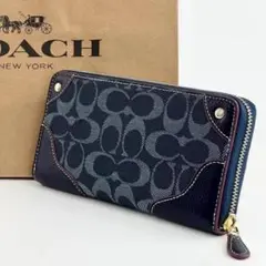 未使用級✨️コーチ　デニム　レザー レッド 長財布　F53769 新品未使用品 コーチ COACH 長財布 デニムxレッド アウトレット
