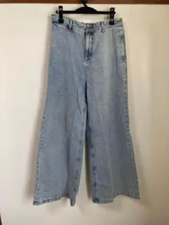 CLEL ライトブルーデニムワイドレッグパンツ