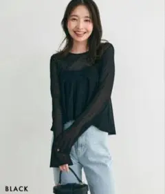 MAAYA DESIGNシアーフレアニットトップス ブラック