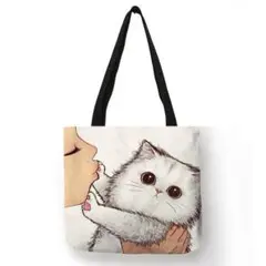 キスを嫌がる猫さんトートバッグ☆M-p7