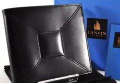 未使用 LANVIN ランバン 二つ折り財布 レザー ブラック メンズ 箱付き