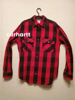 【レア】carhartt チェックシャツ 厚手フランネル 革ロゴ