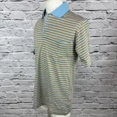 INTERMEZZO　半袖ポロシャツ　ブルー×からし色　サイズL　000446