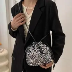 シルバー ブラック　スパンコール ショルダー バッグ