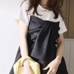 【美品】Apuweiser-riche ベアリボンカットソードッキング 黒 1