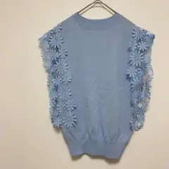 &.nostalgia/アンドドット【M】花柄レースノースリーブニット　無地