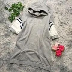【OLIVE des OLIVE】ロゴパーカー グレー 袖切替 チュニック丈 F