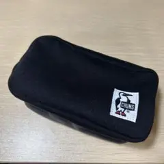 CHUMS ブラックナイロンポーチ 透明ポケット付き