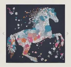 エルメス スカーフ カレ90 ローブ レジェール 馬 花 マリン 紺ネイビー新品