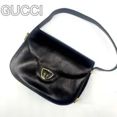 美品✨グッチ ゴールド金具 レザー ワンショルダー ブラック gg金具