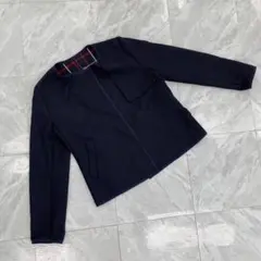 LAUTREAMONT ノーカラージャケット ネイビー ウール混 長袖 Mサイズ