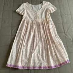 インド綿　半袖　花柄　ロングワンピース　ピンク　美品