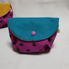 ぷっくりポーチ　パープルピンク×ピーコックブルー