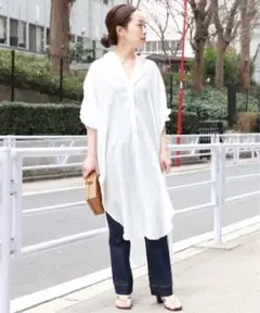 Plage long gather シャツ