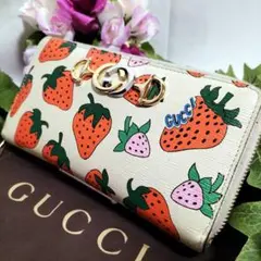 正規品 GUCCI グッチ 長財布 いちご 苺 GG ジッピーウォレット 白