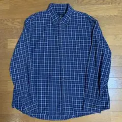 Lands' End ネイビー・チェック ボタンダウンシャツ XLサイズ