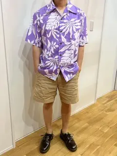 パラダイススタイル紫 ハイビスカス柄 半袖アロハシャツ