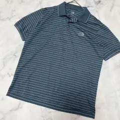 美品✨ノースフェイス ボーダー柄ポロシャツ ブルー系 メンズL相当 速乾 涼感