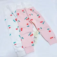 Lettyhe こども パンツ ズボン 腹巻付き さくらんぼ 2枚セット 白