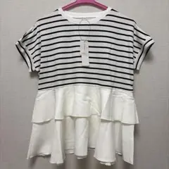 新品タグ付き　coca コカ　異素材切り替え2段フリルTシャツ　Mサイズ