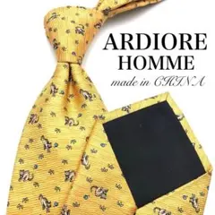 【美品】ARDIORE HOMME ネクタイ ネコ 小紋柄 イエロー 黄 光沢感
