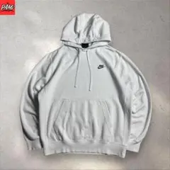 (728)NIKE刺繍ロゴフーディー白パーカーＭ古着ストリートy2kシティボーイ