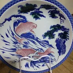 昭和レトロ波と魚の絵柄 陶器製大皿
