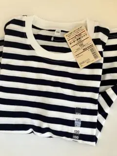 無印　130 ネイビー　ボーダー長袖　Tシャツ　新品難あり(点シミ)