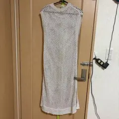 ホワイト メッシュ ノースリーブワンピース