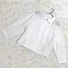 C'est Chic'a 襟付きシャツ　パンチング　レース　ホワイト　（XL）