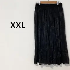 プリーツスカート 【XXL/3L】裏地付き ブラック ミモレ丈 大きいサイズ