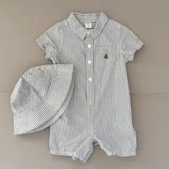 GAP ストライプロンパースと帽子セット 12-18M