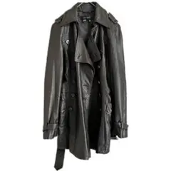 ZARA 本革 デザインコート ロングコート トレンチ ダークブラウン M