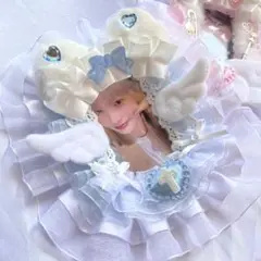 【ハンドメイド】レースデコ　ゆめかわ　猫耳　水色　フリル　硬質ケース