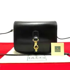 極 美品 オールドグッチ カーフレザー ショルダーバッグ ポシェット ブラック