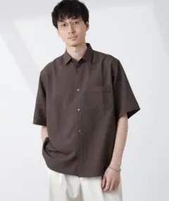 ナノユニバース セオアルファシャツ 半袖 ブラウン Lサイズ