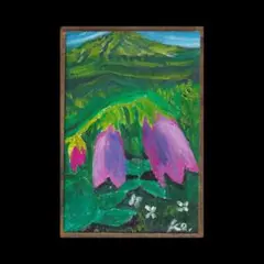 ホタルブクロ　釣り鐘形　初夏　紫　花　絵画　油絵　原画　【mc0529】